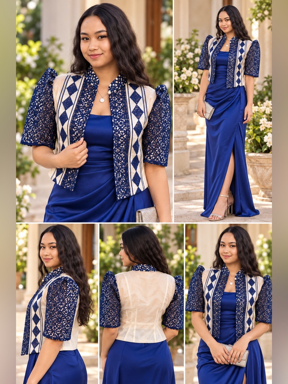 Pina Organza Filipiniana Bolero – Navy Blue & Ivory Elegance